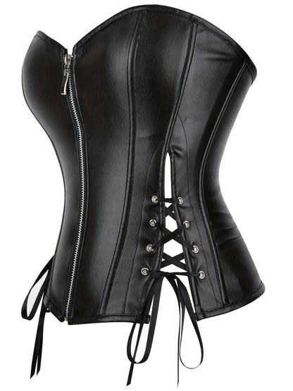 Women's Floral Jacquard Zip Up Front Lace Up Back Underbust Corset