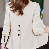 Solid Button Front Blazer, Casual Long Sleeve Lapel Blazer For Office, Women's Clothing