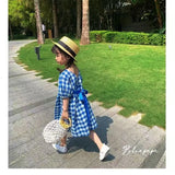 Girls Dresses Summer Infant Girls Dress 17Y Korean Style born Baby Girls Blue Princess Dress Child Party Plaid Dresses Kid for Clothes 230506