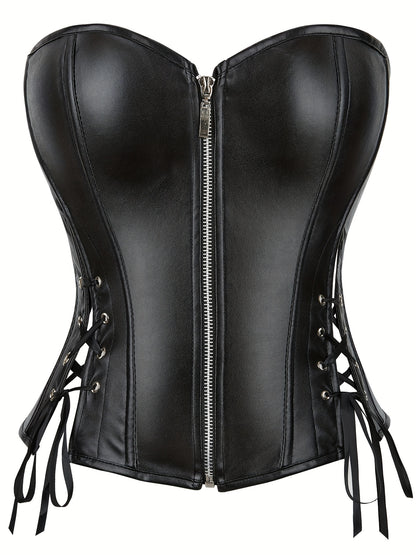 Women's Floral Jacquard Zip Up Front Lace Up Back Underbust Corset