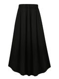 Plus Size Casual Skirt, Women's Plus Solid Velvet Faux Pearl Button Decor Elastic High Rise Medium Stretch Maxi Skirt