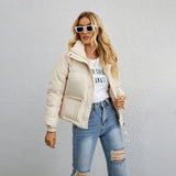 Russian women's 2023 winter new European and American fashion multi-color stand-up collar zipper pocket thickened warm cotton jacket