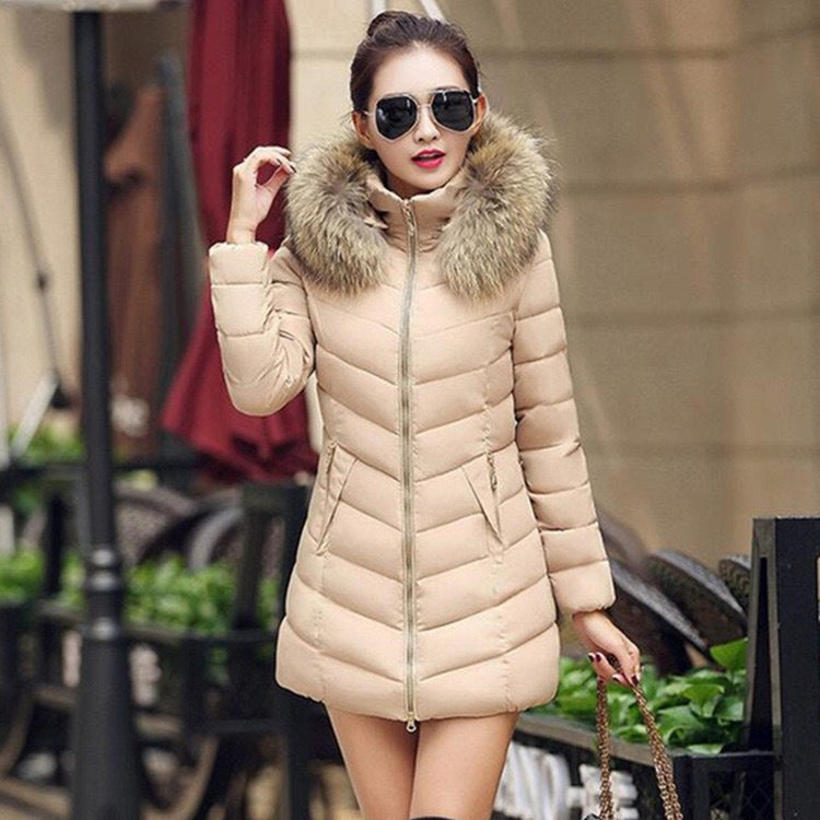 Winter Korean version of the new women's cotton-padded clothes women's medium and long slim fashion large fur collar cotton clothes women's coats spot wholesale