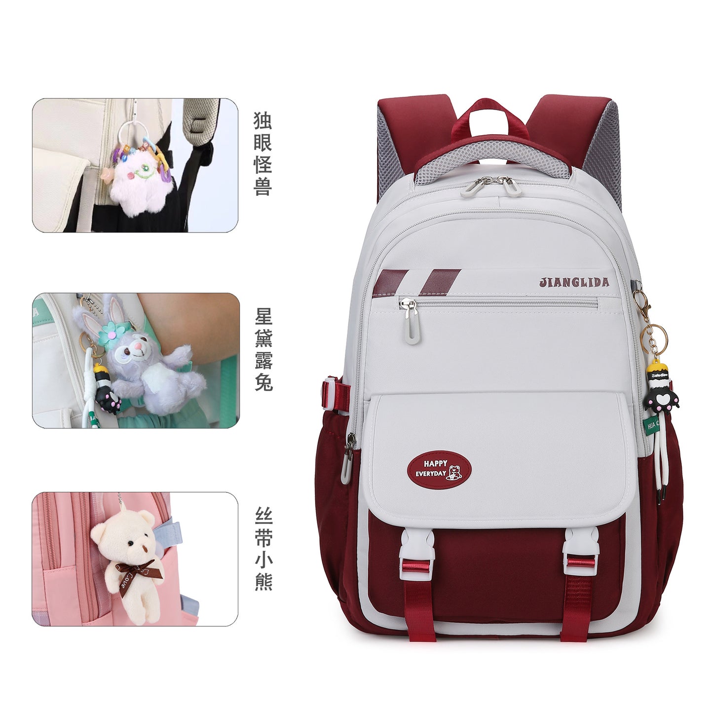 JLD New Junior's Schoolbag Girls Simple High Quality Ins Middle School Student Schoolbag Large Capacity Girl's Backpack