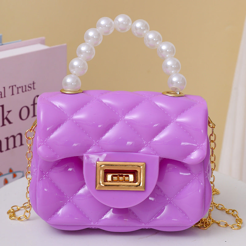 DUNNMALL Candy Color Southeast Asian Foreign Trade One-Shoulder Crossbody Chain Change Packet Pearl Tote Girl Rhombus Gel Bag