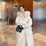 Internet celebrity down jacket women's 90 white duck down medium and long 2023 winter new fashion Korean version niche thickened large fur collar