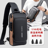 DUNNMALL New Derm Chest Bag Men's Anti-Theft Motorcycle Bag USB Charging Commuter Shoulder Messenger Bag Men's Outdoor Travel Bag