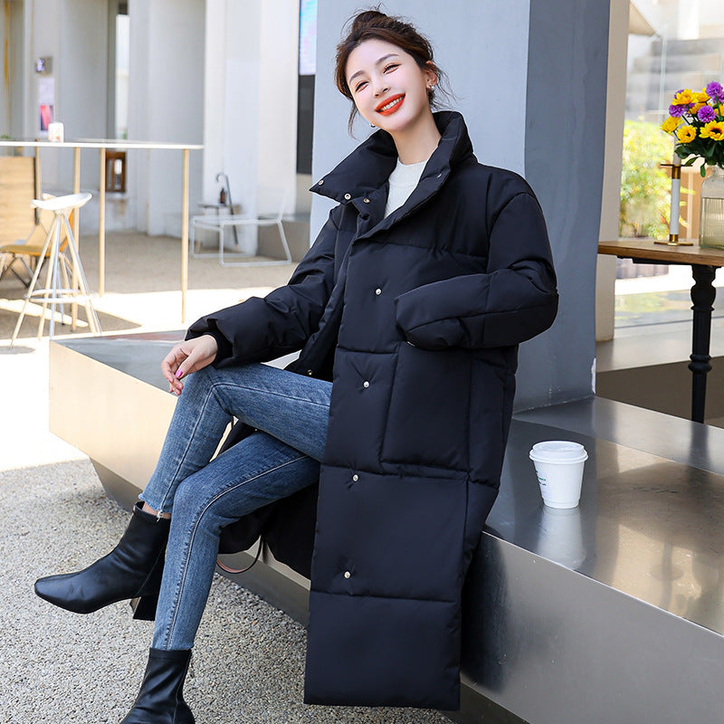 The same down cotton-padded clothes in the mall are women's long styles. In the winter of 2023, the new fried street knee stand-up collar thermal cotton-padded clothes and women's jackets.