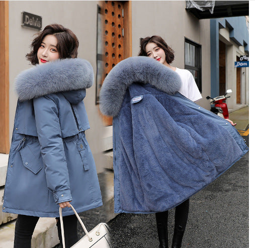 Cotton clothes women's 2024 winter Parker casual medium and long Korean version women's warm loose big fur collar cotton-padded coat