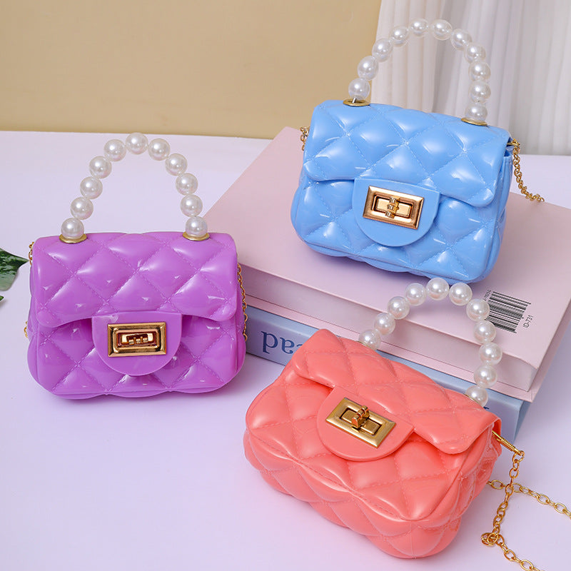 DUNNMALL Candy Color Southeast Asian Foreign Trade One-Shoulder Crossbody Chain Change Packet Pearl Tote Girl Rhombus Gel Bag