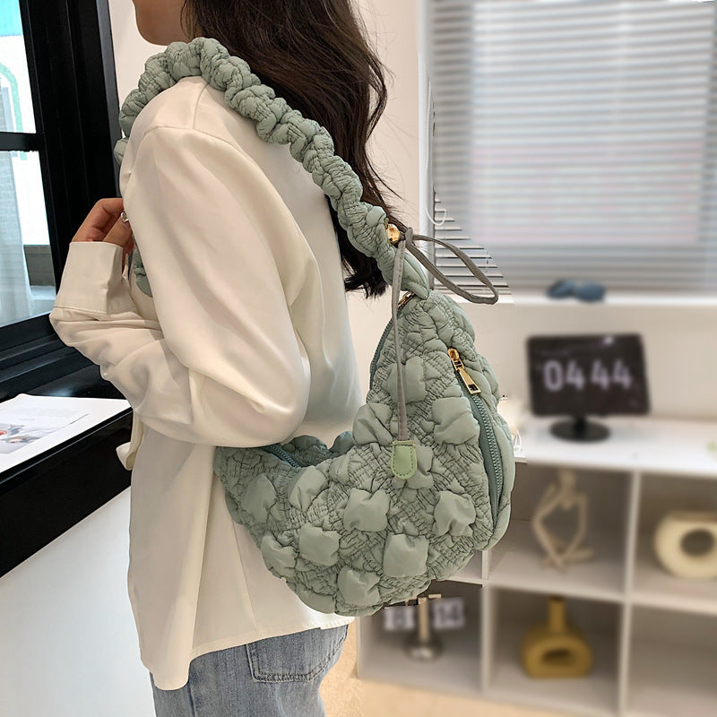 DUNNMALL Niche Bubble Women's Bag All-Match Shoulder Underarm Bag Korean Style down Cotton Jacket Bag Casual Messenger Bag Pleated Cloud Bag