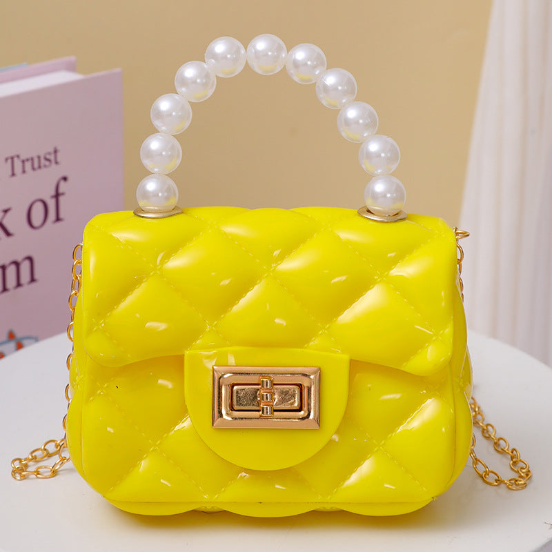 DUNNMALL Candy Color Southeast Asian Foreign Trade One-Shoulder Crossbody Chain Change Packet Pearl Tote Girl Rhombus Gel Bag