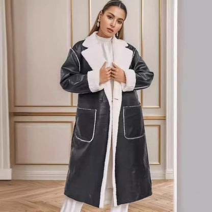 cross-border foreign trade 2023 Europe, America, autumn and winter women's casual leather thickened trench coat loose fashion coat women