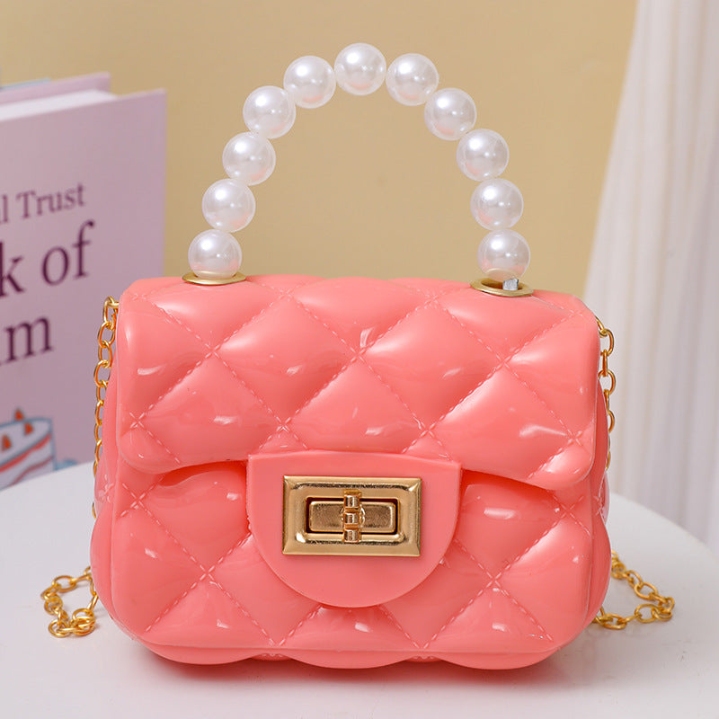 DUNNMALL Candy Color Southeast Asian Foreign Trade One-Shoulder Crossbody Chain Change Packet Pearl Tote Girl Rhombus Gel Bag