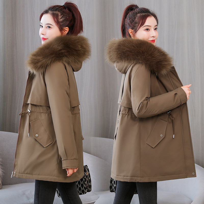 Cotton clothes women's 2024 winter Parker casual medium and long Korean version women's warm loose big fur collar cotton-padded coat