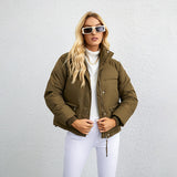 Russian women's 2023 winter new European and American fashion multi-color stand-up collar zipper pocket thickened warm cotton jacket