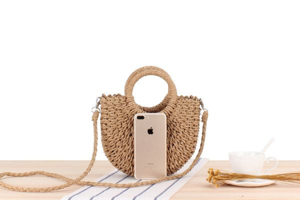 DUNNMALL In Stock Factory Direct Sales Paper String Straw Bag Portable Crossbody Shoulder Bag Beach Bag Straw Bag Semicircle Lace Grass