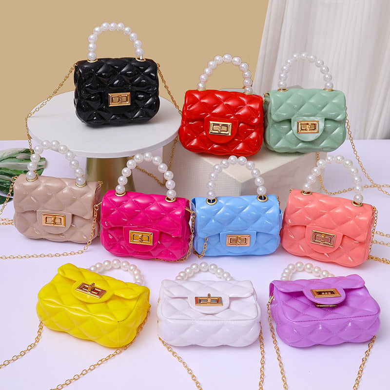 DUNNMALL Candy Color Southeast Asian Foreign Trade One-Shoulder Crossbody Chain Change Packet Pearl Tote Girl Rhombus Gel Bag