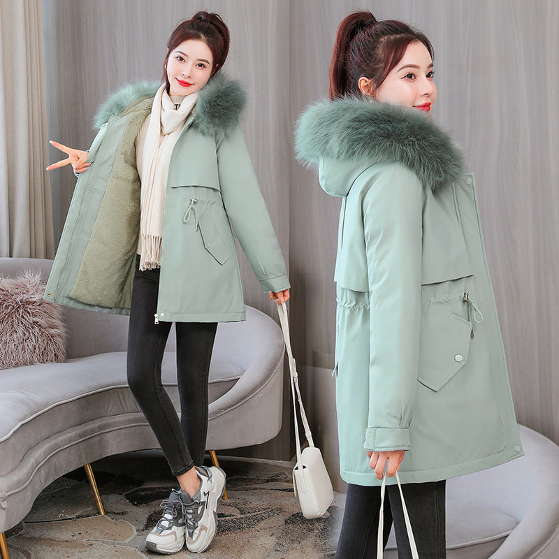 Cotton clothes women's 2024 winter Parker casual medium and long Korean version women's warm loose big fur collar cotton-padded coat