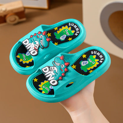 Dunnmall In Stock Wholesale Children's Slippers Summer Non-Slip Wear-Resistant Cute Cartoon Little Dinosaur Boys Baby's Bathroom Slippers