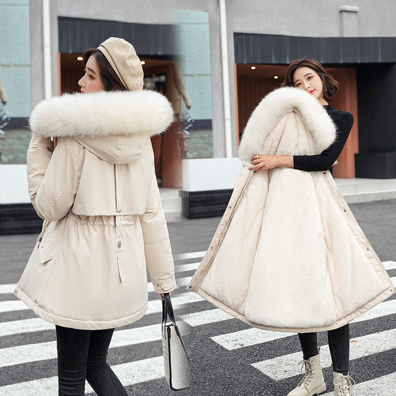 Cotton clothes women's 2024 winter Parker casual medium and long Korean version women's warm loose big fur collar cotton-padded coat