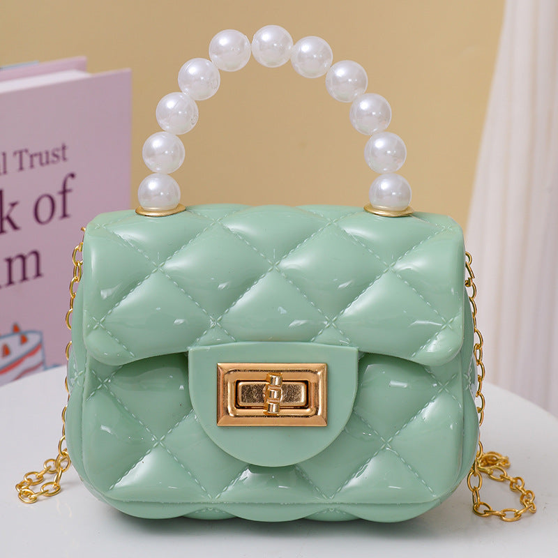 DUNNMALL Candy Color Southeast Asian Foreign Trade One-Shoulder Crossbody Chain Change Packet Pearl Tote Girl Rhombus Gel Bag