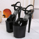 DUNNMALL  Patent Leather 20cm Special High Heels Stiletto Sexy Peep Toe Platform Platform High Heel Platform Shoes Super High Sandals Women's Summer