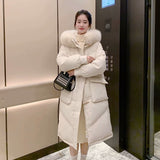 Internet celebrity down jacket women's 90 white duck down medium and long 2023 winter new fashion Korean version niche thickened large fur collar