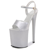 DUNNMALL  Patent Leather 20cm Special High Heels Stiletto Sexy Peep Toe Platform Platform High Heel Platform Shoes Super High Sandals Women's Summer