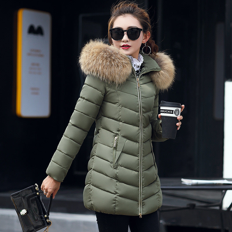 Winter Korean version of the new women's cotton-padded clothes women's medium and long slim fashion large fur collar cotton clothes women's coats spot wholesale