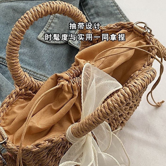 DUNNMALL In Stock Factory Direct Sales Paper String Straw Bag Portable Crossbody Shoulder Bag Beach Bag Straw Bag Semicircle Lace Grass