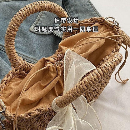 DUNNMALL In Stock Factory Direct Sales Paper String Straw Bag Portable Crossbody Shoulder Bag Beach Bag Straw Bag Semicircle Lace Grass