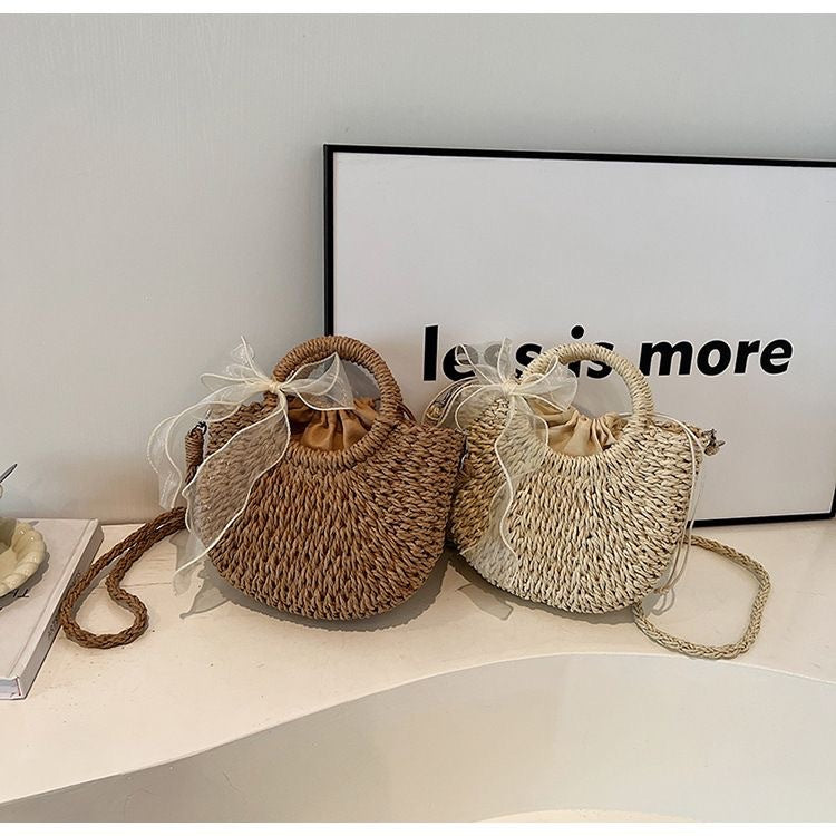 DUNNMALL In Stock Factory Direct Sales Paper String Straw Bag Portable Crossbody Shoulder Bag Beach Bag Straw Bag Semicircle Lace Grass