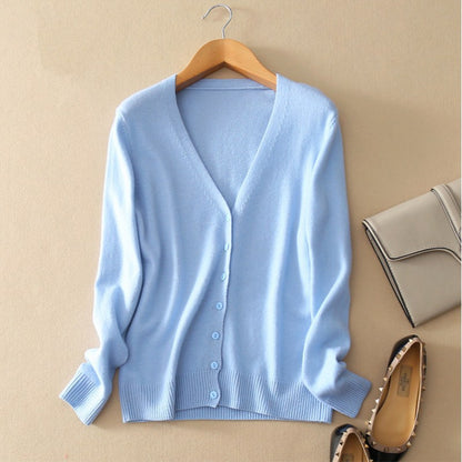 New autumn and winter new wool knitted cardigan women's sweater V-neck long-sleeved fashion jacket loose large size