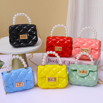 DUNNMALL Candy Color Southeast Asian Foreign Trade One-Shoulder Crossbody Chain Change Packet Pearl Tote Girl Rhombus Gel Bag