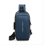 DUNNMALL New Derm Chest Bag Men's Anti-Theft Motorcycle Bag USB Charging Commuter Shoulder Messenger Bag Men's Outdoor Travel Bag