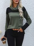 dunnmall Colorblock Turtleneck T-Shirt, Casual Long Sleeve Top For Spring & Fall, Women's Clothing