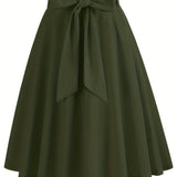 dunnmall  Retro A-line Skirt, Bowknot Front Skirt For Party, Performance, Every Day, Women's Clothing