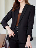 Solid Button Front Blazer, Casual Long Sleeve Lapel Blazer For Office, Women's Clothing