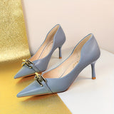 dunnmall  1pc, Elegant Stiletto High Heels, Pointed Toe, Pumps With Metal Buckle Decoration, Women's Dress Shoes