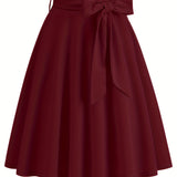 dunnmall  Retro A-line Skirt, Bowknot Front Skirt For Party, Performance, Every Day, Women's Clothing