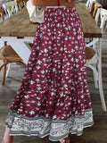 Boho Floral Print TiHigh Maxi Skirts, Vacation Beach Ruffle Hem Loose Skirts, Women's Clothing