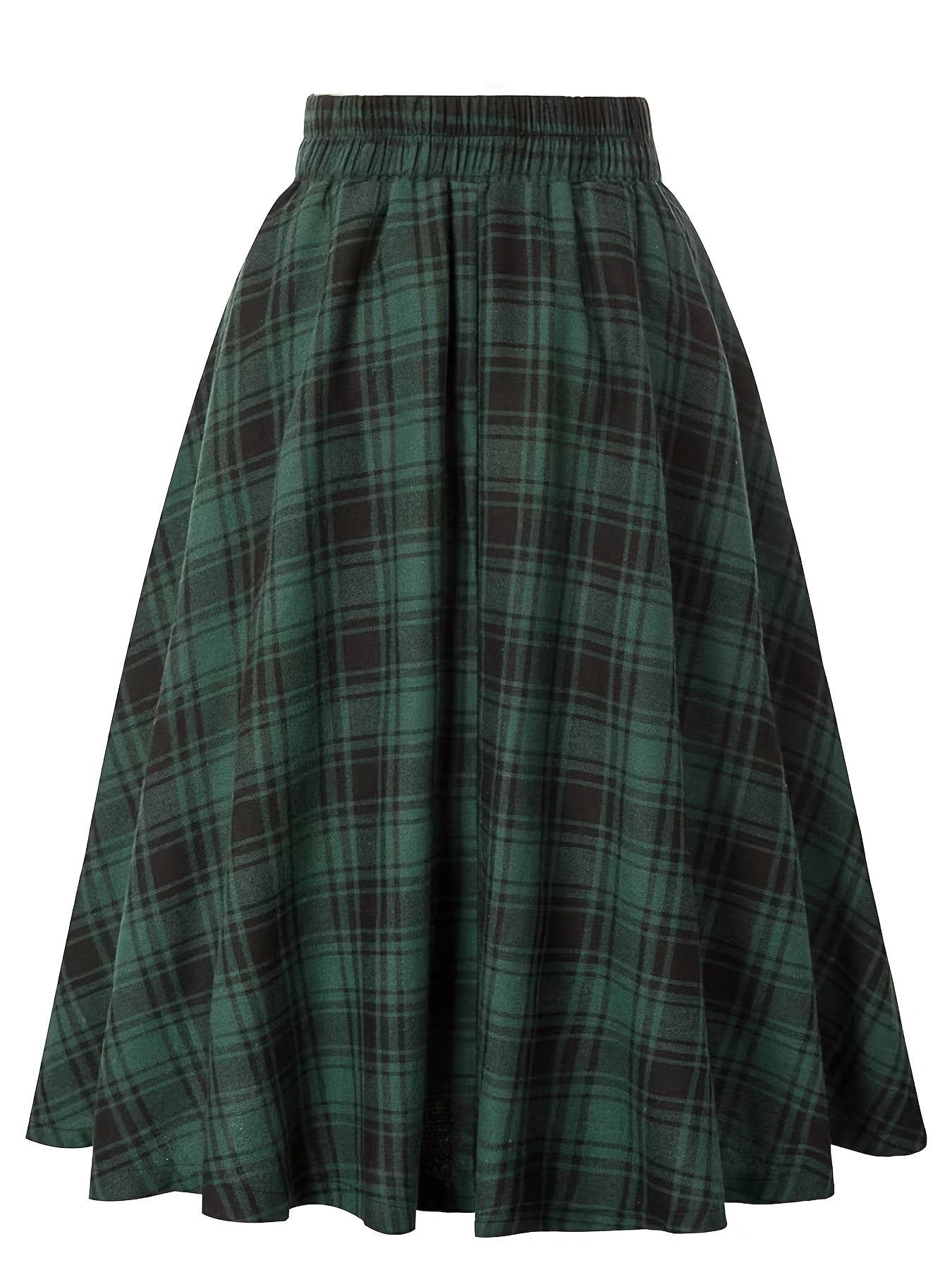 High Waist Button Plaid Ruffled Hem Skirt, Vintage Loose Stylish Midi Skirt, Women's Clothing