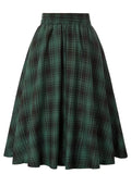 High Waist Button Plaid Ruffled Hem Skirt, Vintage Loose Stylish Midi Skirt, Women's Clothing
