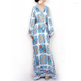 Casual Dresses Boho Beach Dress Muslim Fashion Women's Clothing Blue And White Porcelain Evening Gown Abayas For Women Printed