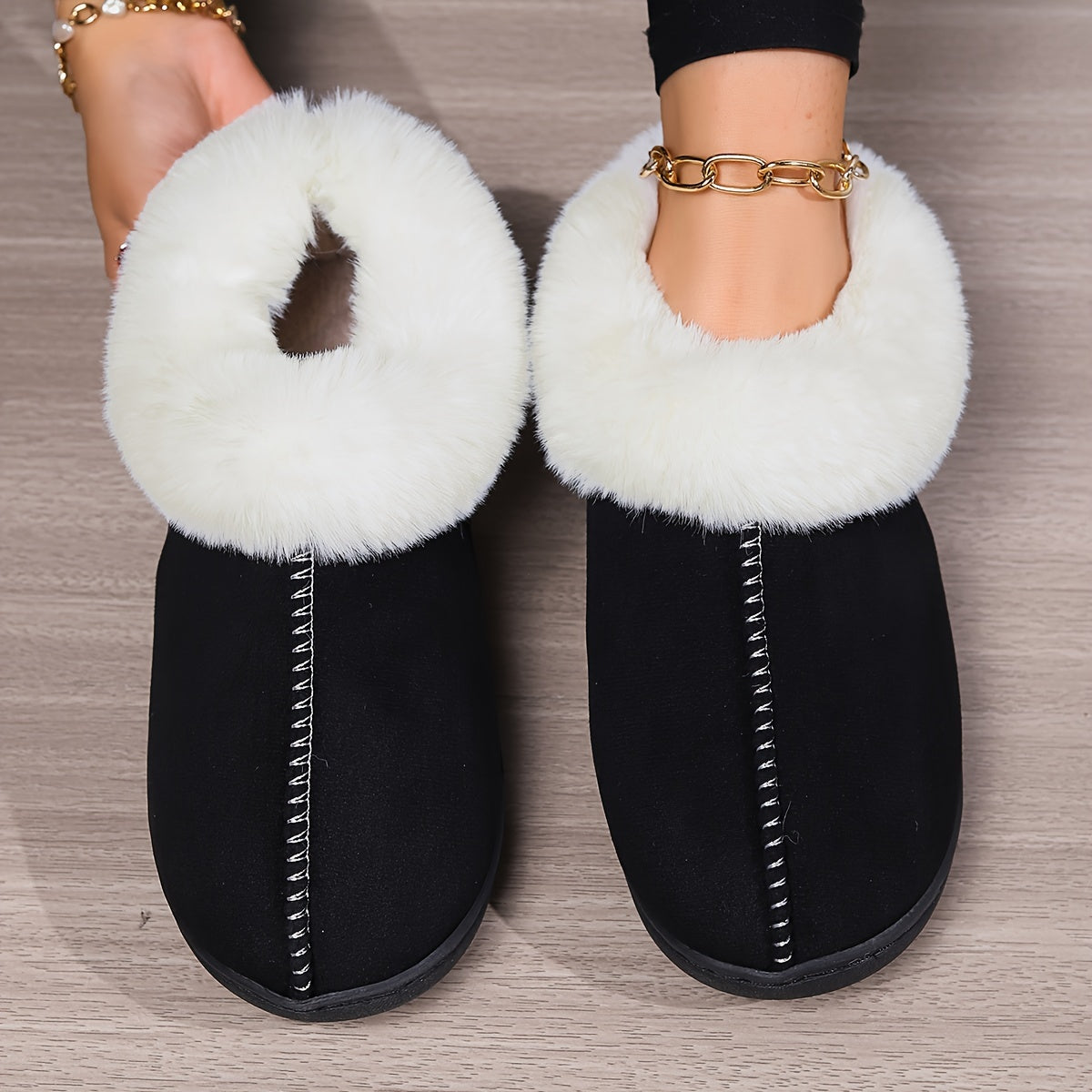 Winter Fluffy Plush Lined Slippers, Solid Color Closed Toe Soft Sole Slip On Shoes, Cozy & Warm Home Slippers