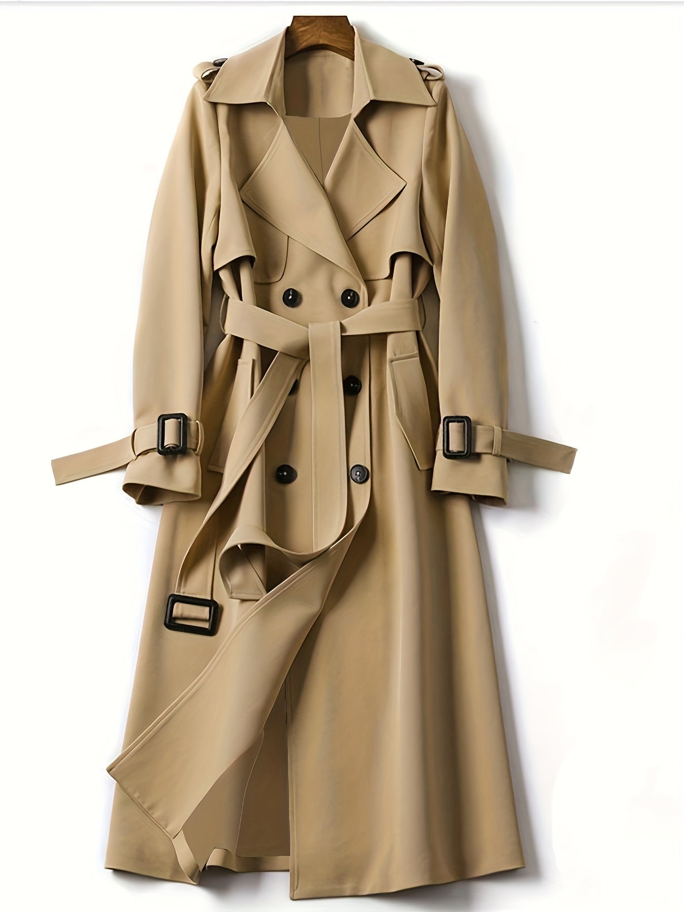 dunnmall  Double Breasted Trench Coat, Casual Lapel Long Sleeve Outerwear, Women's Clothing