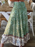 Boho Floral Print TiHigh Maxi Skirts, Vacation Beach Ruffle Hem Loose Skirts, Women's Clothing