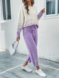 Ombre Casual Knitted Two-piece Set, Long Sleeve Sweater & Drawstring Waist Pants Outfits, Women's Clothing