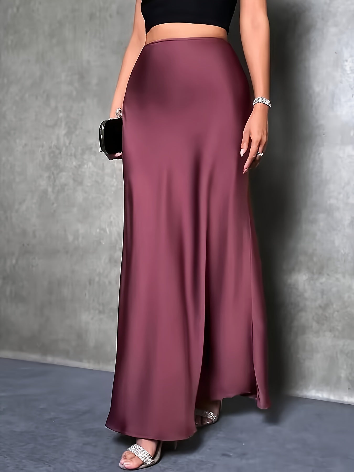 dunnmall  Solid Bodycon Maxi Skirt, Elegant Skirt For Party & Banquet, Women's Clothing